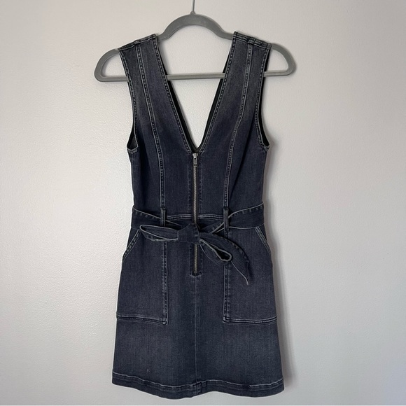 Alice + Olivia Denim Sleeveless Zip Up Belted Sheath Mini Dress Black - Picture 2 of 8